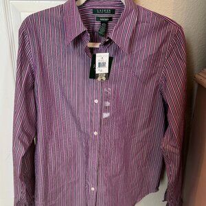 NWT Ralph Lauren Shirt ~ Size Large~ Purple, Black & White Vertical Stripes